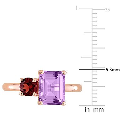 Stella Grace 18k Rose Gold Over Silver Amethyst & Garnet Cocktail Ring