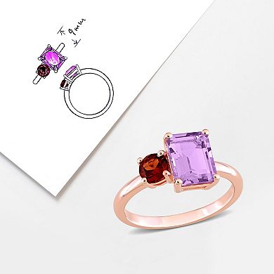 Stella Grace 18k Rose Gold Over Silver Amethyst & Garnet Cocktail Ring