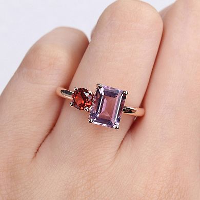 Stella Grace 18k Rose Gold Over Silver Amethyst & Garnet Cocktail Ring