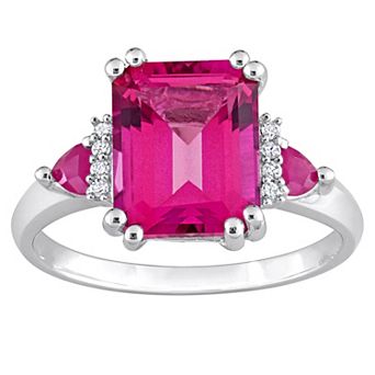 Stella Grace Sterling Silver Pink Topaz, Ruby & Diamond Accent 3-Stone Ring