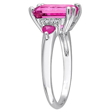 Stella Grace Sterling Silver Pink Topaz, Ruby & Diamond Accent 3-Stone Ring