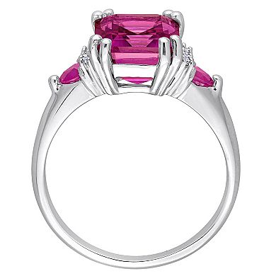 Stella Grace Sterling Silver Pink Topaz, Ruby & Diamond Accent 3-Stone Ring