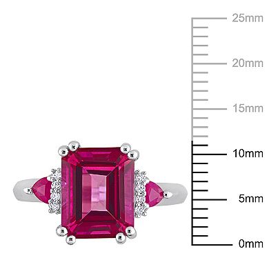 Stella Grace Sterling Silver Pink Topaz, Ruby & Diamond Accent 3-Stone Ring