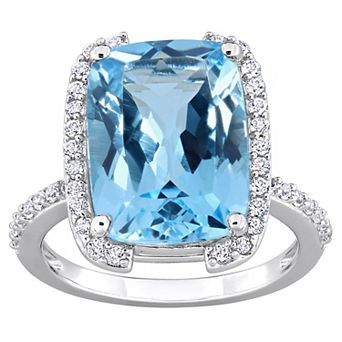 Stella Grace Sterling Silver Sky Blue Topaz & White Topaz Bracket Cocktail Ring