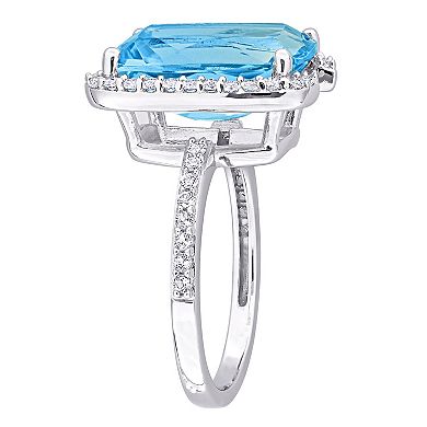 Stella Grace Sterling Silver Sky Blue Topaz & White Topaz Bracket Cocktail Ring