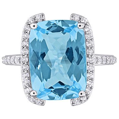 Stella Grace Sterling Silver Sky Blue Topaz & White Topaz Bracket Cocktail Ring