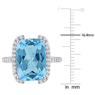 Stella Grace Sterling Silver Sky Blue Topaz & White Topaz Bracket Cocktail Ring