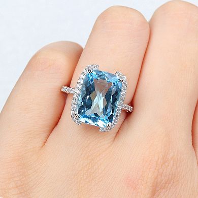 Stella Grace Sterling Silver Sky Blue Topaz & White Topaz Bracket Cocktail Ring