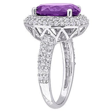 Stella Grace Sterling Silver Amethyst & White Topaz Double Halo Ring
