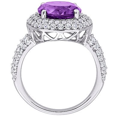 Stella Grace Sterling Silver Amethyst & White Topaz Double Halo Ring