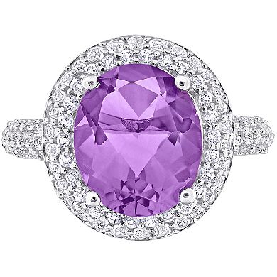Stella Grace Sterling Silver Amethyst & White Topaz Double Halo Ring