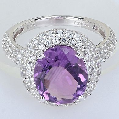 Stella Grace Sterling Silver Amethyst & White Topaz Double Halo Ring