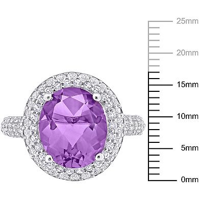 Stella Grace Sterling Silver Amethyst & White Topaz Double Halo Ring