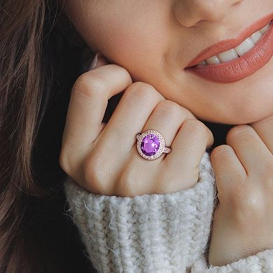 Stella Grace Sterling Silver Amethyst & White Topaz Double Halo Ring