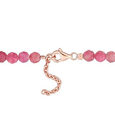 Stella Grace 18k Rose Gold Over Silver Pink Tourmaline Facetted Bead Bracelet