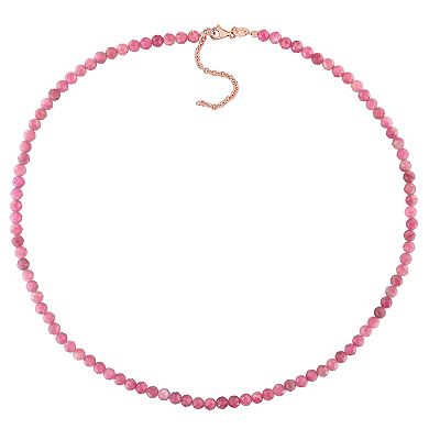Stella Grace 18k Rose Gold Over Silver Pink Tourmaline Facetted Bead Necklace