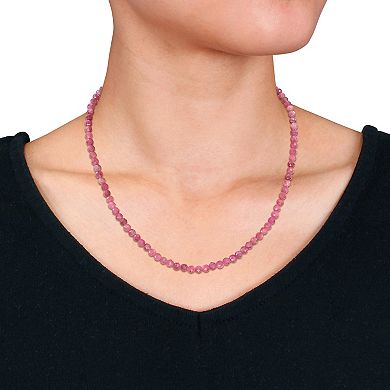 Stella Grace 18k Rose Gold Over Silver Pink Tourmaline Facetted Bead Necklace