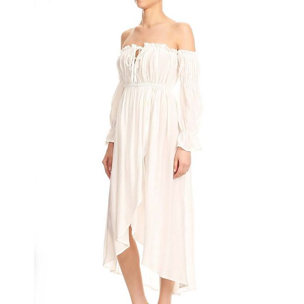 princess polly baby blue dress Anna-Kaci Casual Boho Long Sleeve Off Shoulder Renaissance Dress - White