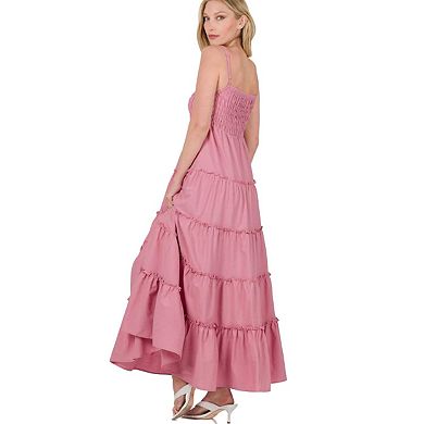 Fashnzfab Woven Smocked Tiered Cami Maxi Dress