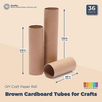 Brown Cardboard Tubes For Crafts, Diy Craft Paper Roll (3 Sizes, 36 Pack)