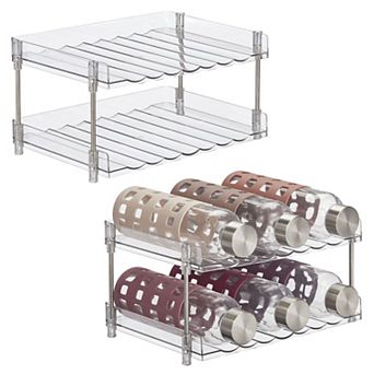 mDesign Free-Stand Stackable 2 tier Water Bottle Holder, 2 Pack, Clear/Polished