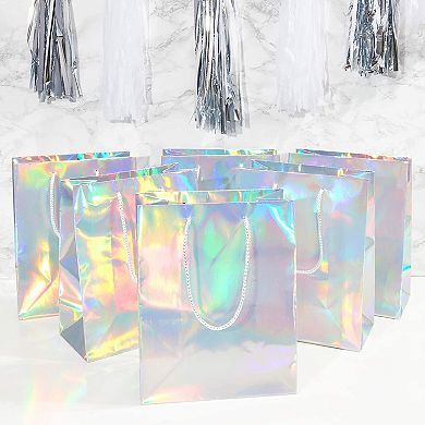 24 Pack Silver Holographic Gift Bags With Handles (10 X 8 X 4.25 In)