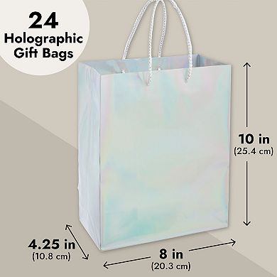 24 Pack Silver Holographic Gift Bags With Handles (10 X 8 X 4.25 In)