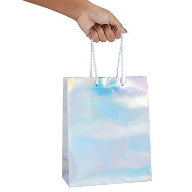 24 Pack Silver Holographic Gift Bags With Handles (10 X 8 X 4.25 In)