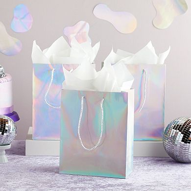 24 Pack Silver Holographic Gift Bags With Handles (10 X 8 X 4.25 In)