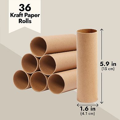 36 Empty Brown Cardboard Rolls For Crafts, Diy Classroom Projects, 1.6 X 5.9 In
