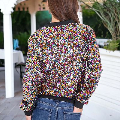 Multicolor sequin bomber jacket deals