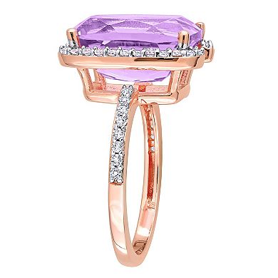Stella Grace 18k Rose Gold Over Silver Rose De France & White Topaz Bracket Cocktail Ring
