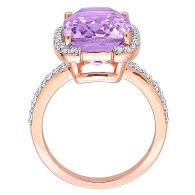 Stella Grace 18k Rose Gold Over Silver Rose De France & White Topaz Bracket Cocktail Ring