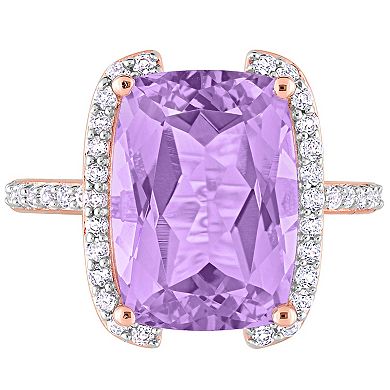 Stella Grace 18k Rose Gold Over Silver Rose De France & White Topaz Bracket Cocktail Ring
