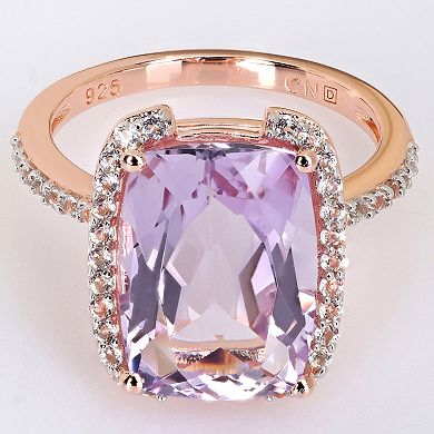 Stella Grace 18k Rose Gold Over Silver Rose De France & White Topaz Bracket Cocktail Ring