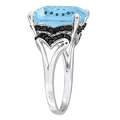 Stella Grace Sterling Silver Sky Blue Topaz & Black Sapphire Cocktail Ring