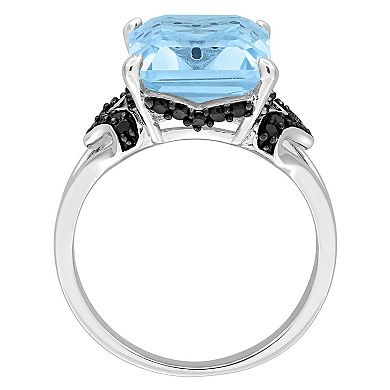 Stella Grace Sterling Silver Sky Blue Topaz & Black Sapphire Cocktail Ring
