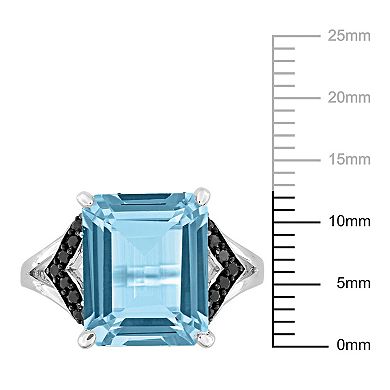 Stella Grace Sterling Silver Sky Blue Topaz & Black Sapphire Cocktail Ring