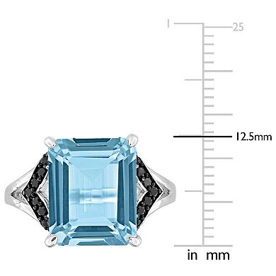 Stella Grace Sterling Silver Sky Blue Topaz & Black Sapphire Cocktail Ring