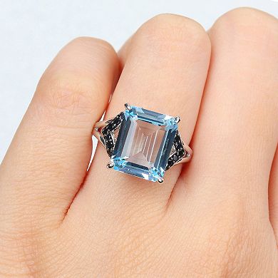 Stella Grace Sterling Silver Sky Blue Topaz & Black Sapphire Cocktail Ring