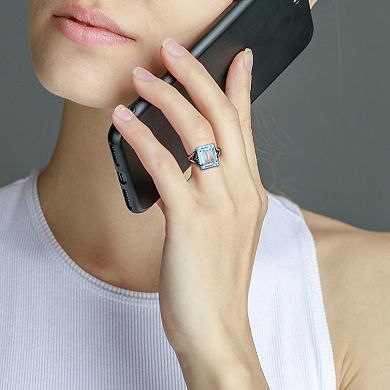 Stella Grace Sterling Silver Sky Blue Topaz & Black Sapphire Cocktail Ring