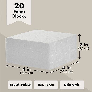 20 Pack Foam Blocks For Crafts, Floral Arrangements, White, 4x4x2 In