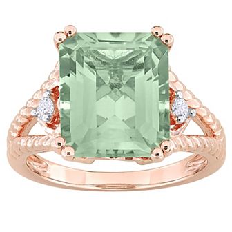 Stella Grace 18k Rose Gold Over Silver Green Quartz & White Topaz Cocktail Ring
