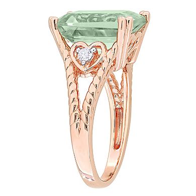 Stella Grace 18k Rose Gold Over Silver Green Quartz & White Topaz Cocktail Ring