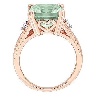 Stella Grace 18k Rose Gold Over Silver Green Quartz & White Topaz Cocktail Ring