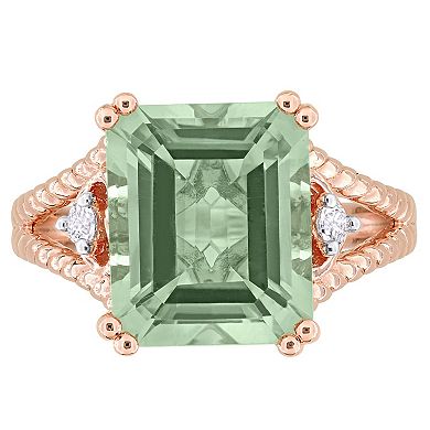 Stella Grace 18k Rose Gold Over Silver Green Quartz & White Topaz Cocktail Ring