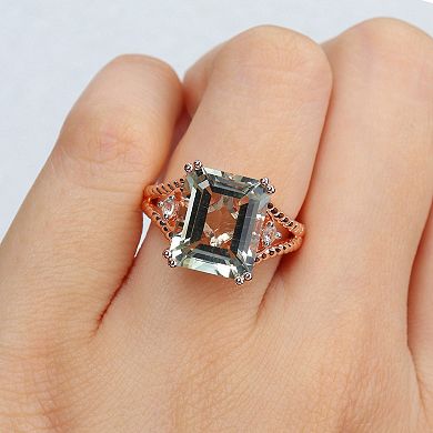 Stella Grace 18k Rose Gold Over Silver Green Quartz & White Topaz Cocktail Ring