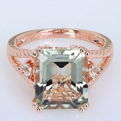Stella Grace 18k Rose Gold Over Silver Green Quartz & White Topaz Cocktail Ring