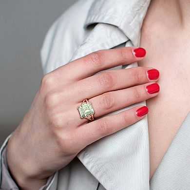 Stella Grace 18k Rose Gold Over Silver Green Quartz & White Topaz Cocktail Ring