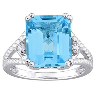 Stella Grace Sterling Silver Sky Blue Topaz & White Topaz Cocktail Ring